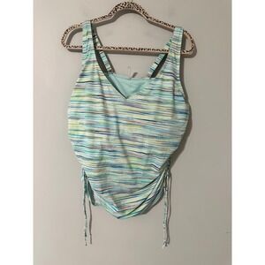 Lands End Womens 18DD Multicolored Striped Ruched Tankini Swim Top